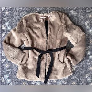 Gap Taupe Faux Fur black belted coat